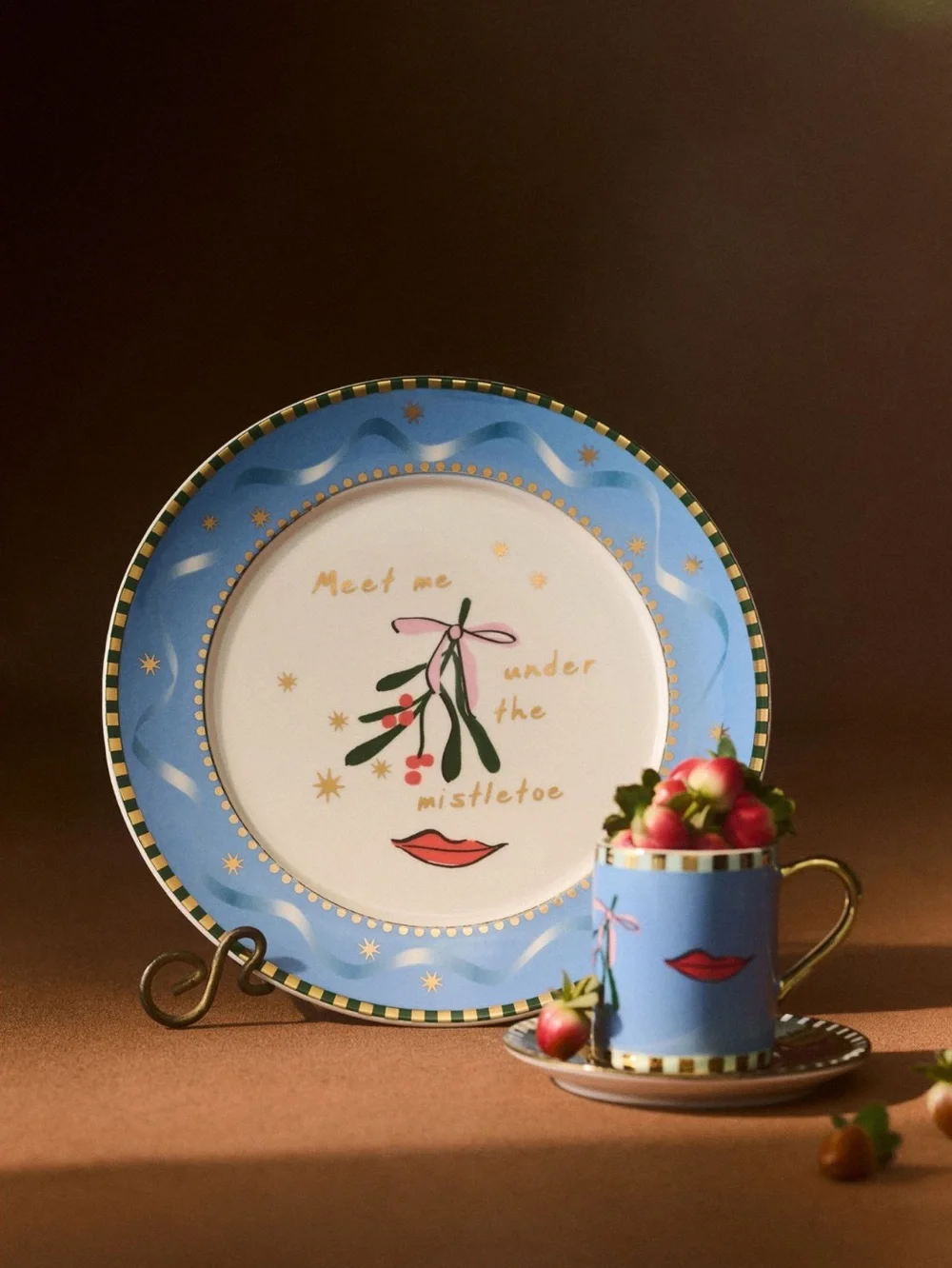 🌲Anthropologie Caroline Stoneware Plate New Meet Me Under The Mistletoe 8” Blue